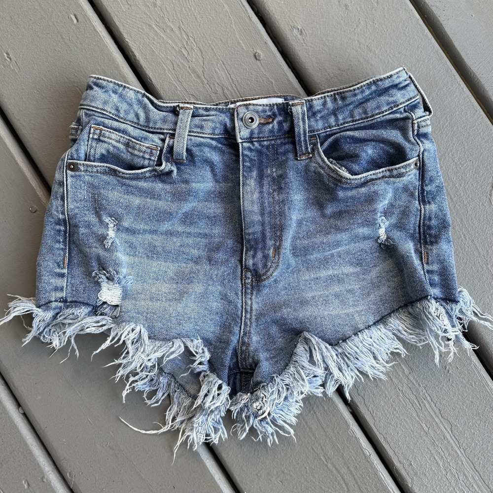Celebrity‎ Pink Shorts 5/27 Distressed Raw Hem Blue Jean Stretch Festival Resort